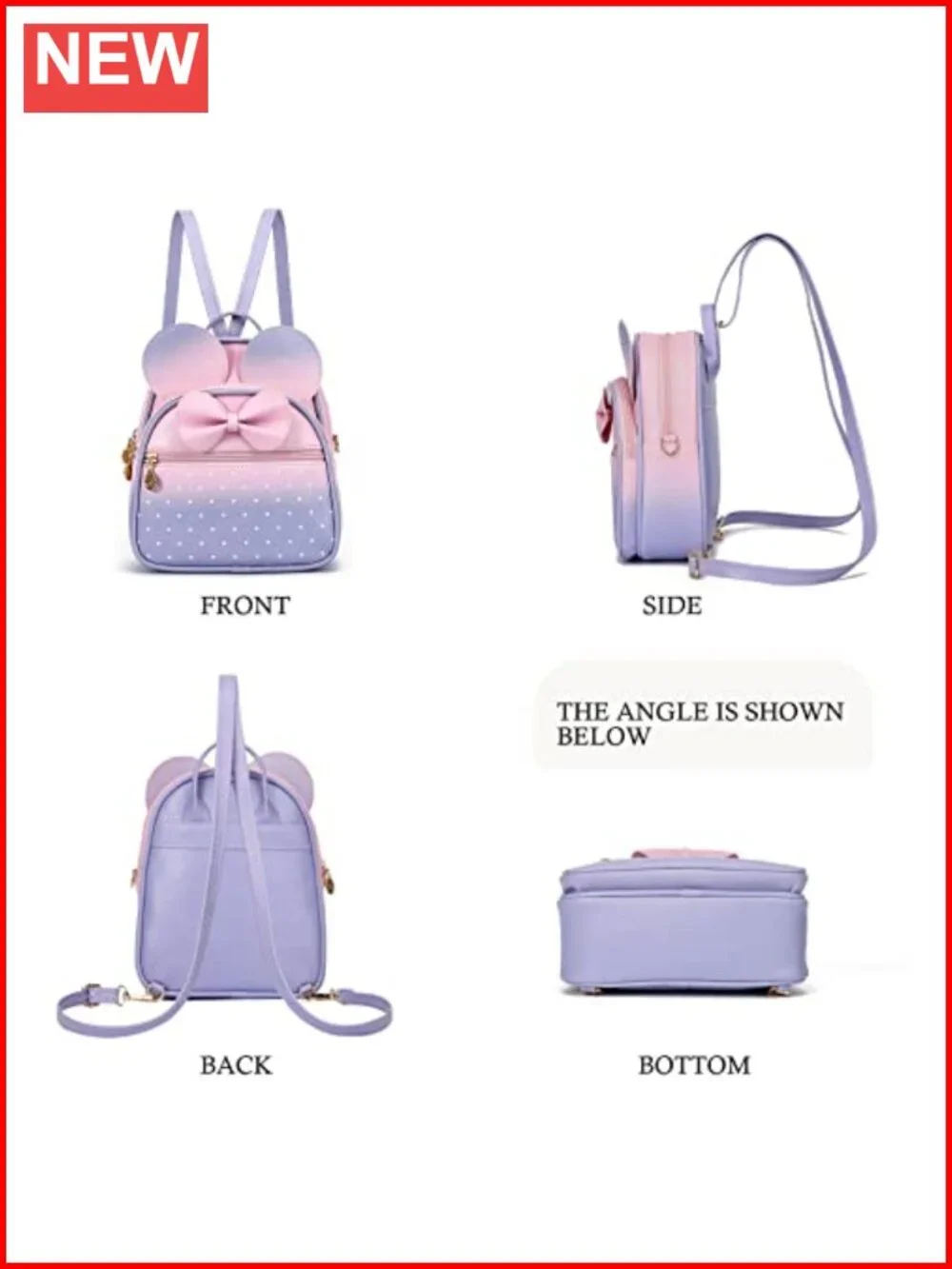 Faux Leather Mini Backpack Bowknot Polka Dot Women Girls Cute